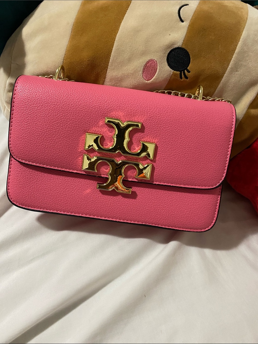 Tory Burch Pink Leather Fleming Convertible Shoulder Bag with Gold Logo